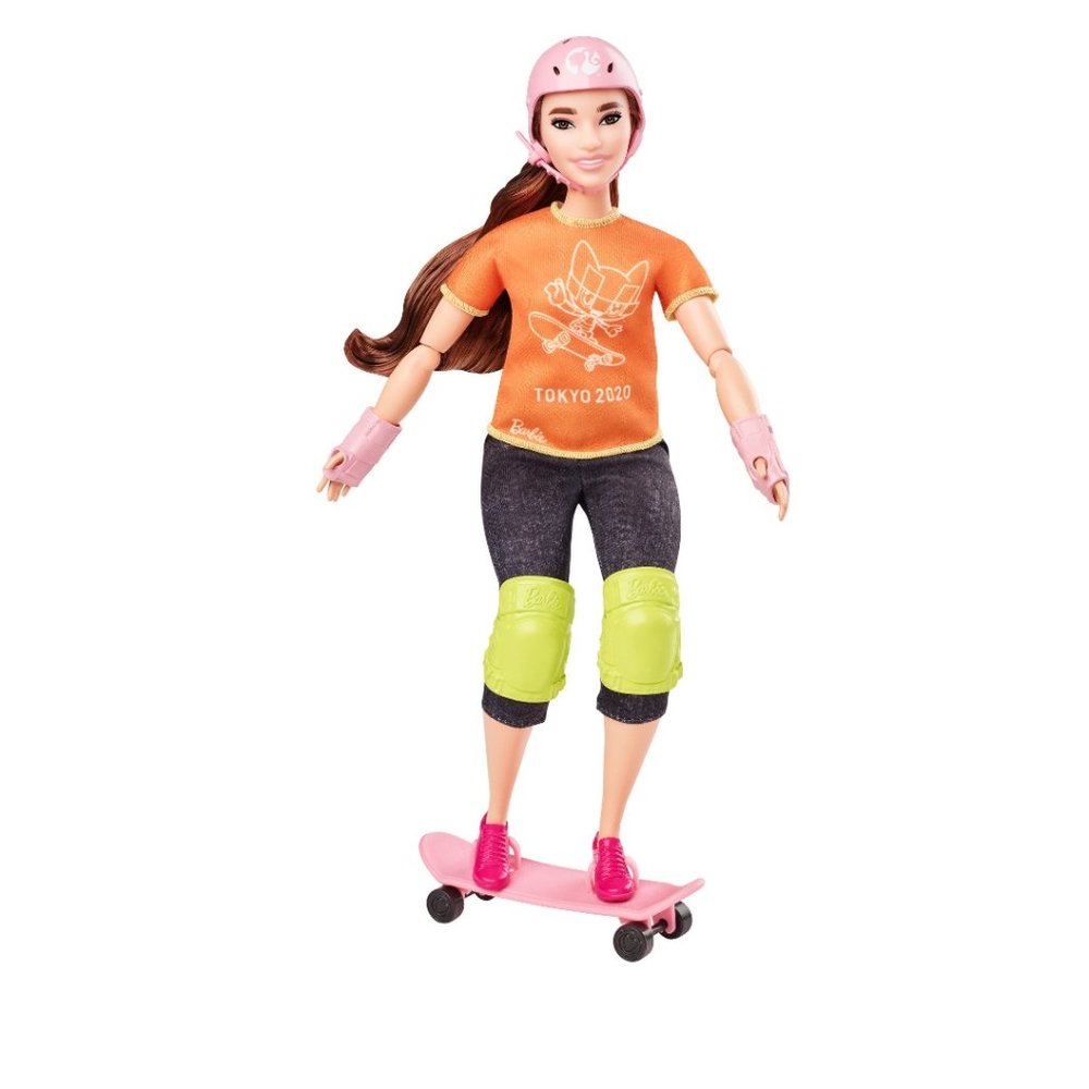 Barbie Tokyo Olympics 2020 Skateboarder Doll Helmet Knee Gold Medal Jacket NIP